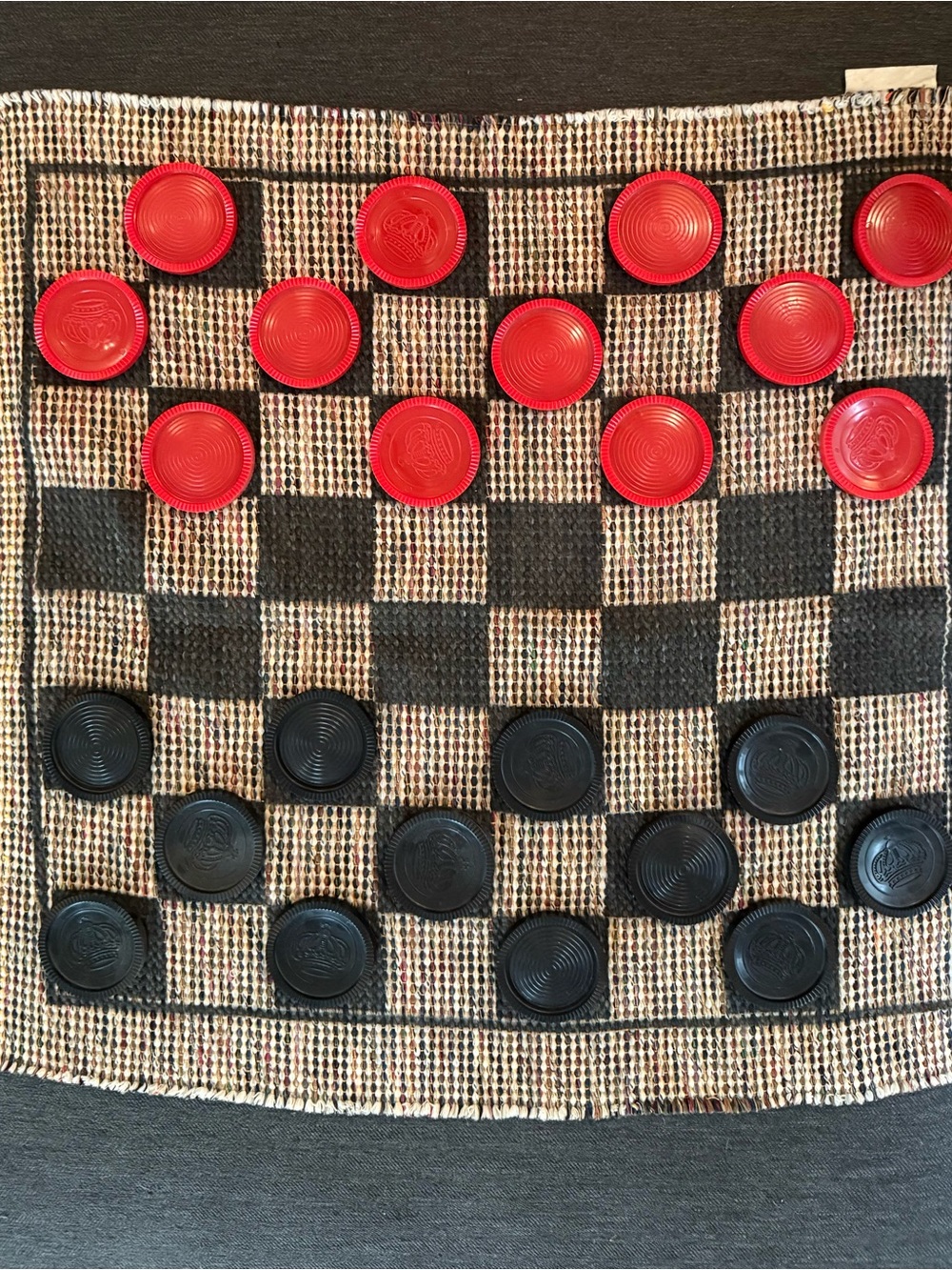 Cracker Barrel Classic Checkerboard/Tic Tac Toe Game Red Black Pieces ~26”x 28”